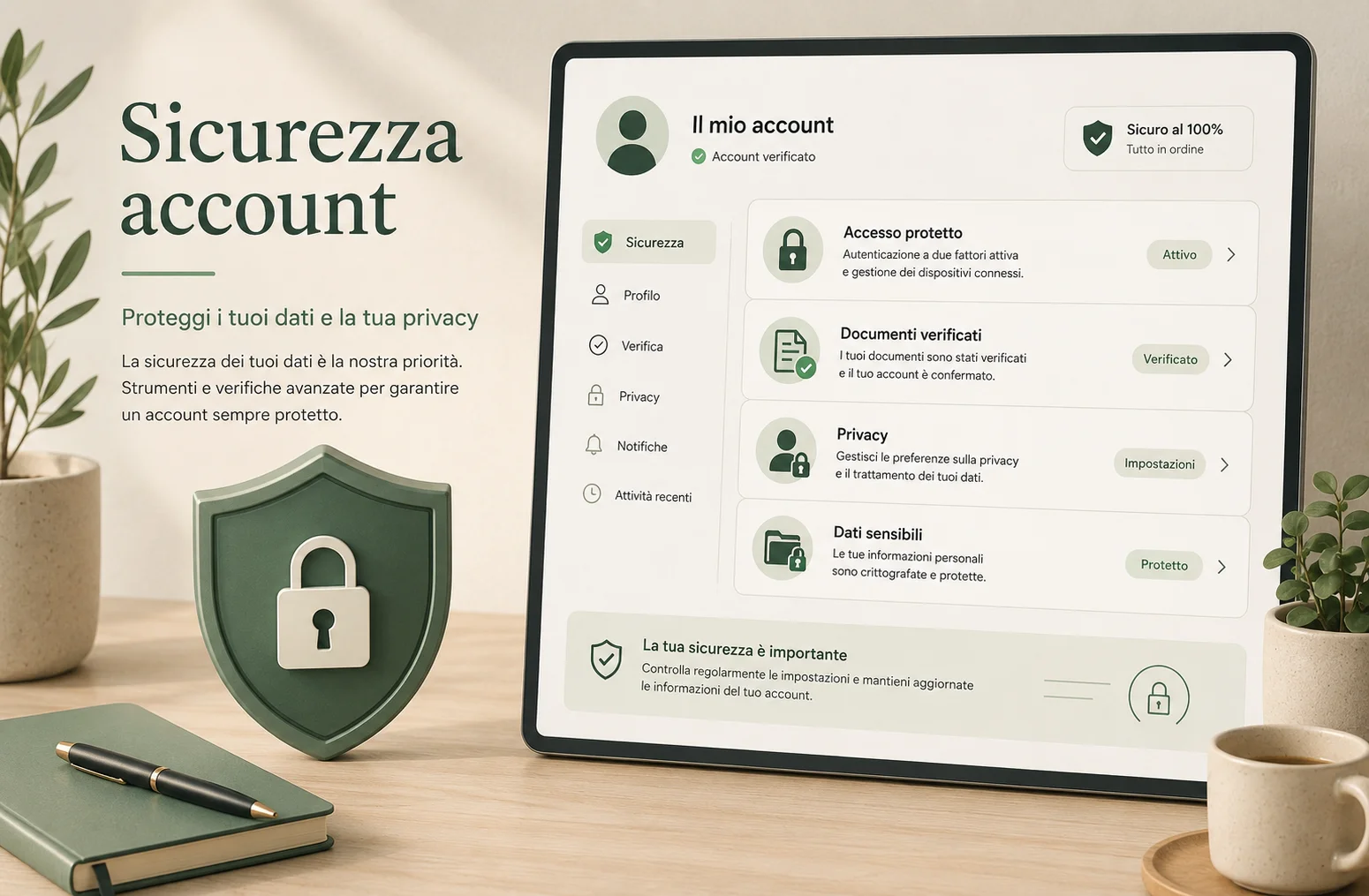 Interfaccia astratta di sicurezza account con scudo e dati personali protetti